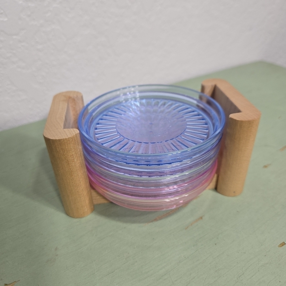 Tupperware Deluxe Acrylic Pastel Watercolor Coasters & Holder 1980s - Set of 5